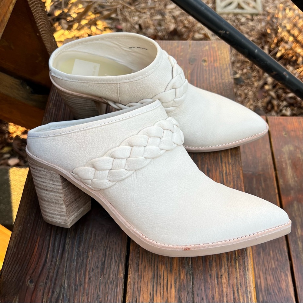 DOLCE VITA SERLA IVORY NUBUCK BRAIDED HEELED MULES SIZE 9.5